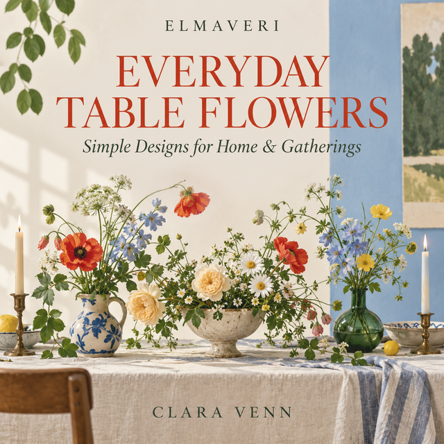 Cover of Everyday Table Flowers, an ELMAVERI digital flower-arranging guide.
